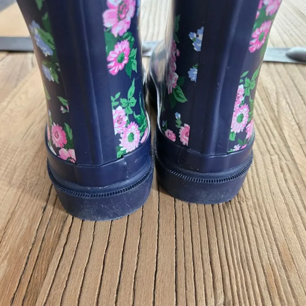 Janie and Jack Floral Navy Blue Rain Boots sz 12